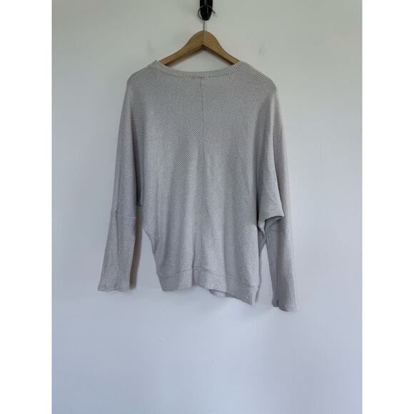 KORYE oatmeal light tan pullover asymmetrical cozy ribbed knit top dolman blouse - Picture 5 of 7